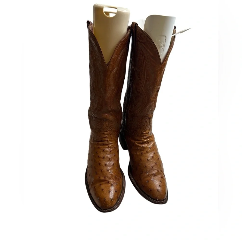 Lucchese classic handmade Ostrich Brown/ Tan Cowboy Boots size 9.5